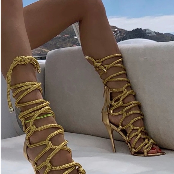 Monika Chiang Shoes - COPY - CARLA GOLD MIRRORED LEATHER & ROPE SANDALS